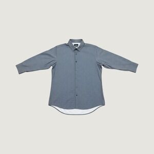Savannah Mens Medium Grey Geometric Print Long Sleeve Button Down Shirt Stretch